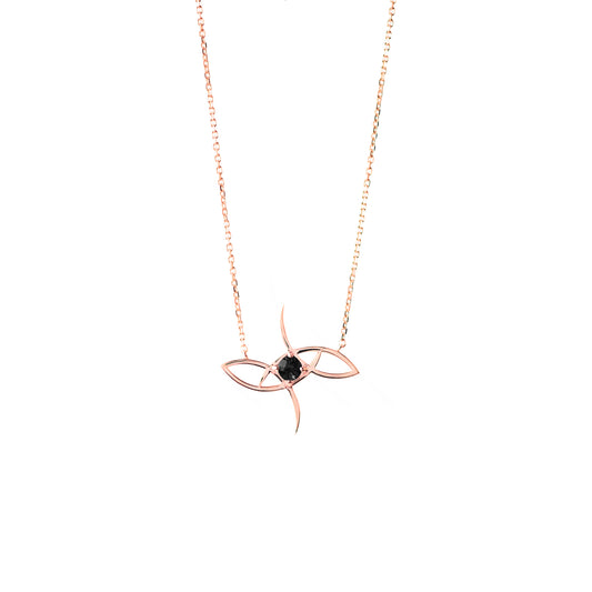 Black Tourmaline Gemstone Necklace in Rose Gold